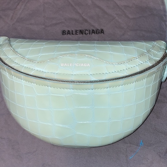 BALENCIAGA Mock Croc Embossed Souvenir Waist Bag XXS Teal Leather - Picture 8 of 8